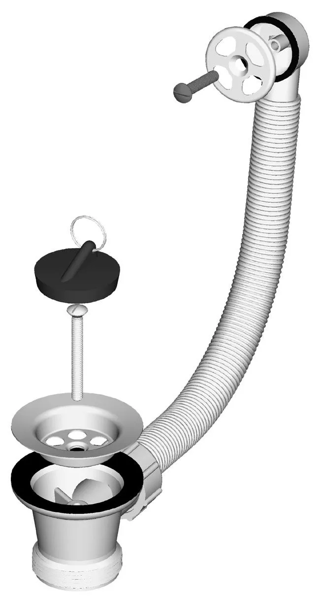 Sink discharge valve, grid Ø 70 mm, flexible round overflow