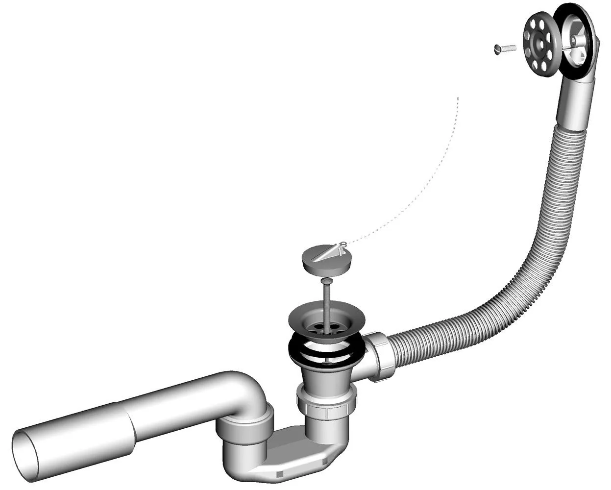 Bathtub trap, H=450 mm, grid Ø 70 mm, outflow Ø 40/50 mm