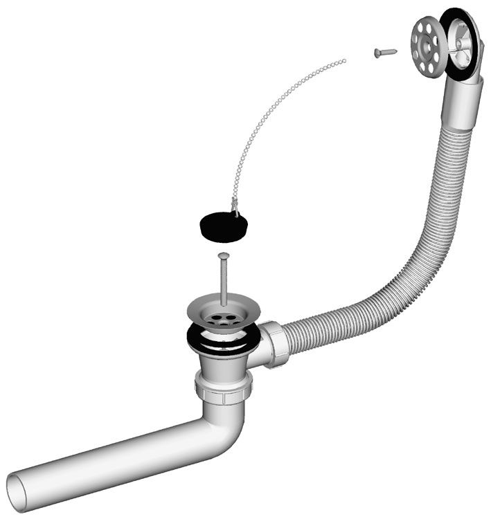 Bathtub discharge valve, H=450 mm, grid Ø 70 mm, outflow Ø 40 mm