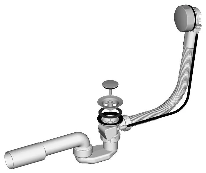 Bathtub trap, automatic, H=450 mm, grid Ø 70 mm, drain plug Ø 45 mm