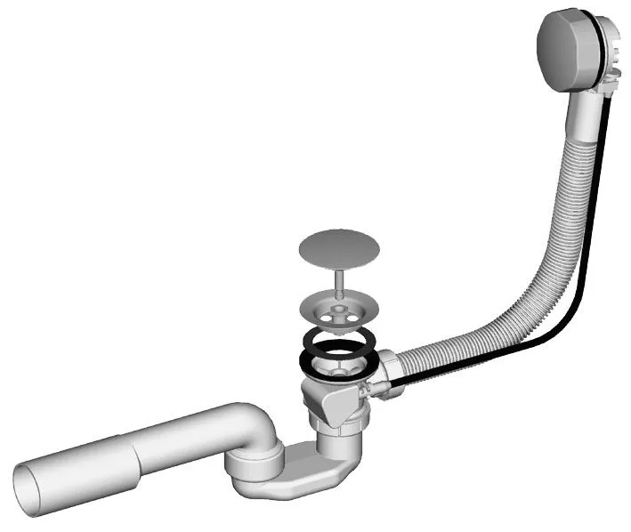 Bathtub trap, automatic, H=450 mm, grid Ø 70 mm, drain plug Ø 70 mm