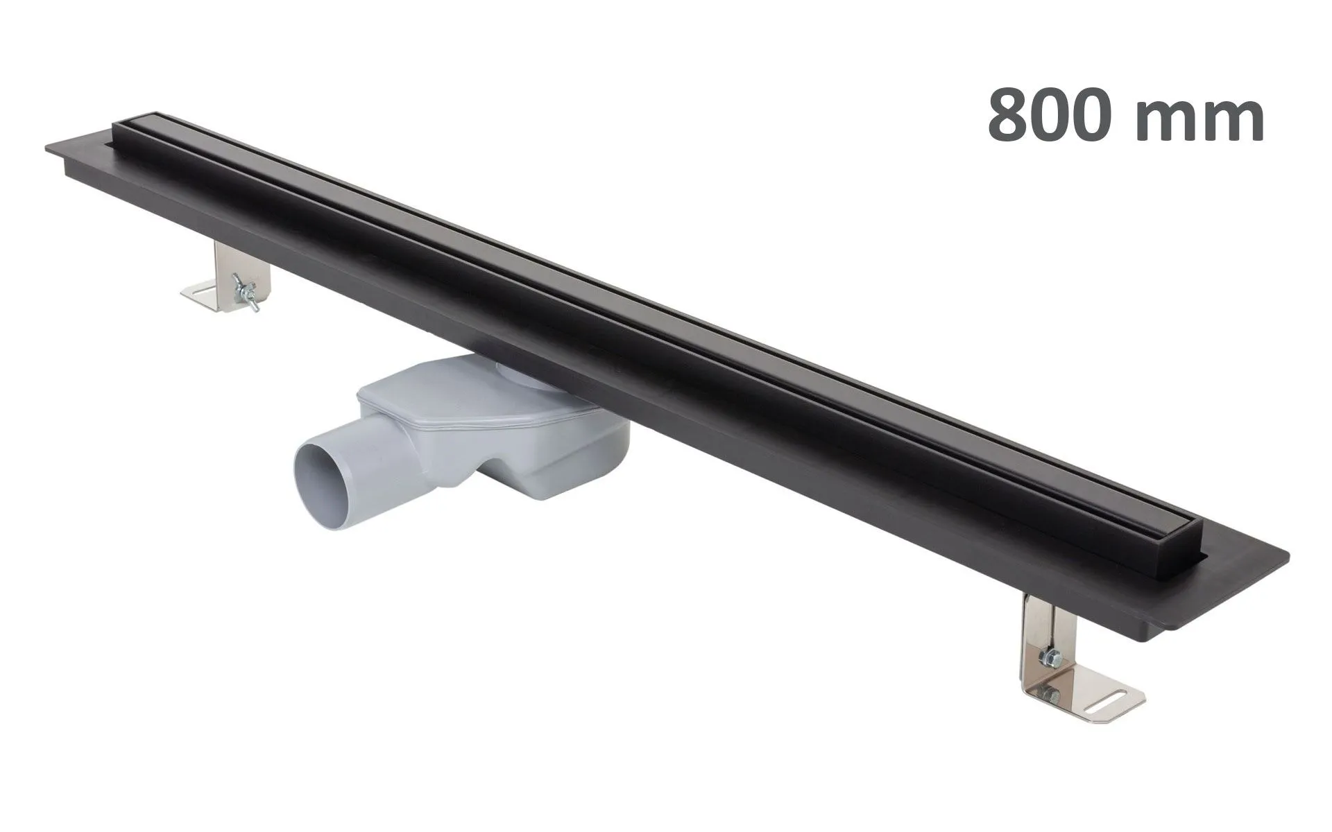 Shower drain ELEGANCE, stainless steel frame, grid STANDARD/CUSTOM 800 mm, black, Ø 50 mm