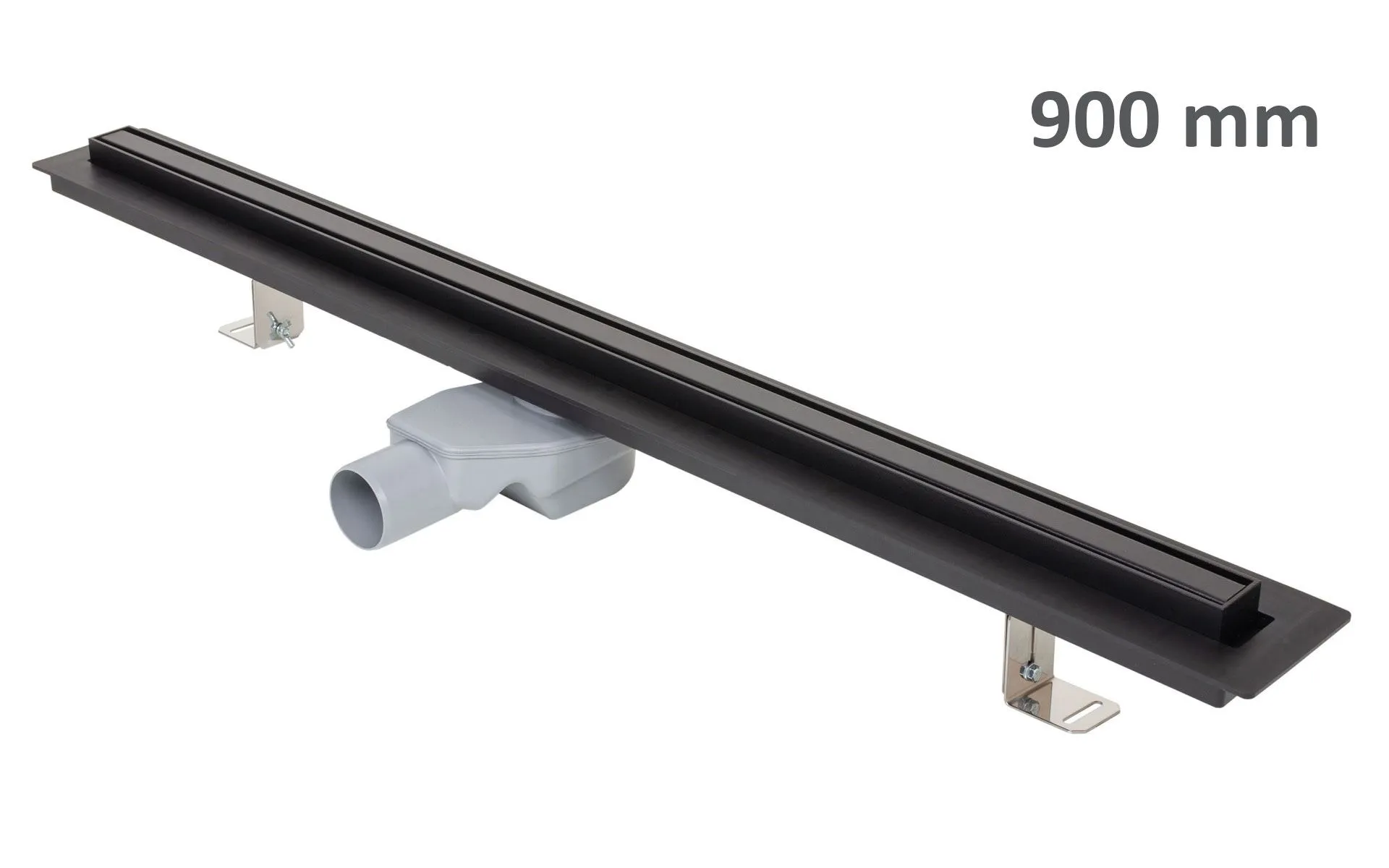 Shower drain ELEGANCE, stainless steel frame, grid STANDARD/CUSTOM 900 mm, black, Ø 50 mm