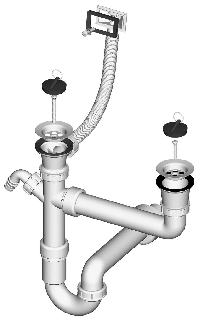 Sink trap - dual, grid Ø 70 mm, rectangular overflow