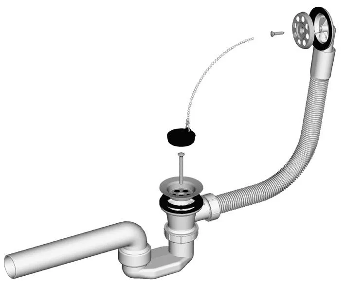 Bathtub trap, H=650 mm, grid Ø 70 mm, outflow Ø 40 mm